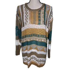 NEW ANDTHEWHY Cream, Gold, Green and Tan Normcore, Grandpacore Sweater